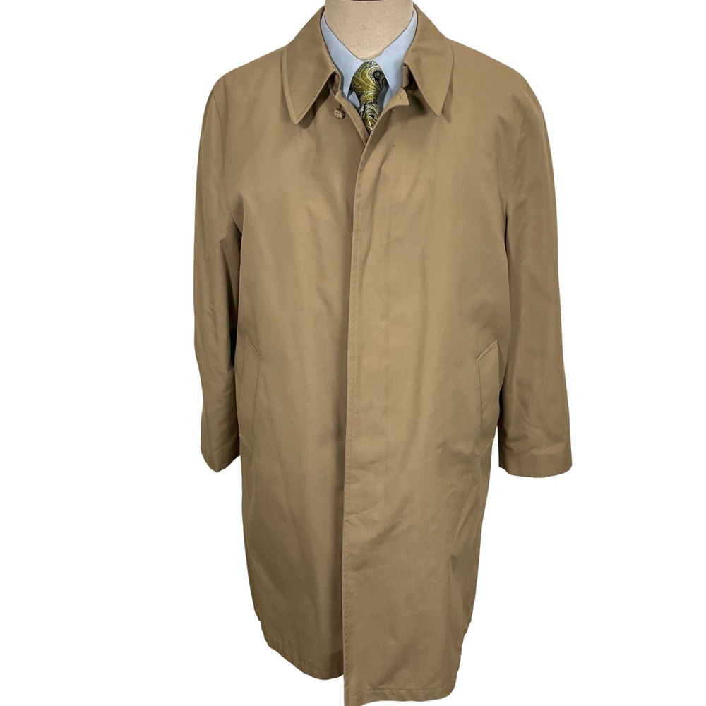 Austin Manor Rain Coat Mens 42R Tan Faux Fur‎ Removable Lined 90s Classic VTG